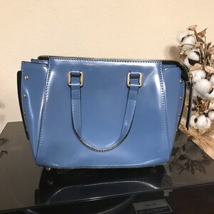 A Bellucci Made In Italy Blue Italian Leather Satchel Shoulder Hand Bag Purse